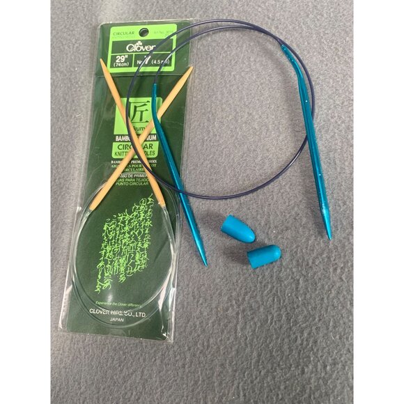 Lot Of 2 Circular Knitting Needles Clover 29" (74cm) No. 7 (4.5mm) Bamboo & Alum - Picture 4 of 5